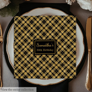 Monogram Napkins Elegant Black Gold Cocktail Art