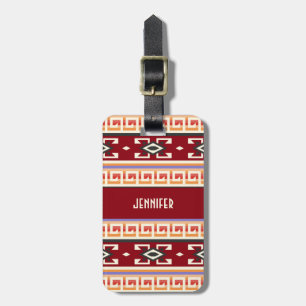 Monogram Native American Tribal Geometric Pattern Luggage Tag