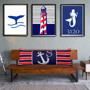 Monogram Nautical Anchor Navy  Red White stripes Body Cushion