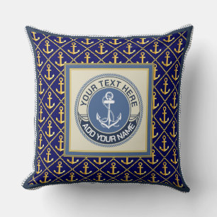 Monogram Nautical Anchor Pattern and Blue White Cushion