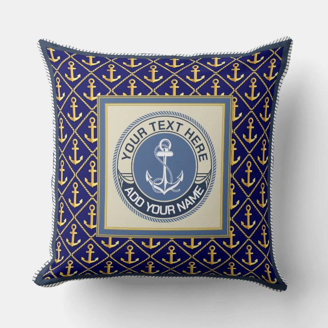 Monogram Nautical Anchor Pattern and Blue White Cushion (Front)