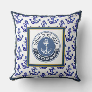 Monogram Nautical Anchor Pattern and Blue White Cushion