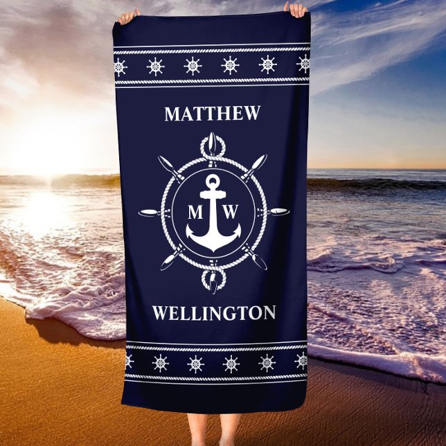 Monogram Nautical Anchor Personalised Beach Towel (Monogram Nautical Anchor Personalized Beach Towel)