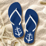 Monogram Nautical Anchor Personalised Flip Flops<br><div class="desc">Add your own monogram initials to personalise these classic navy blue and white anchor nautical flip flops. They are perfect for beach weddings with the initials of the bride and groom. If you would like this design on more products or need other help,  please contact me through Zazzle.</div>