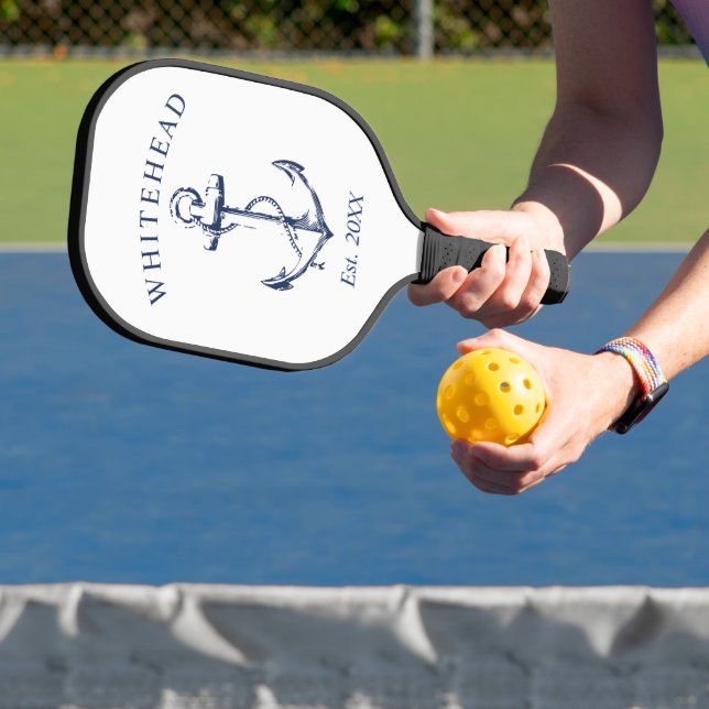 Monogram Nautical Anchor White Pickleball Paddle (Insitu)