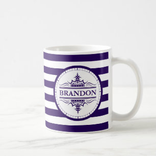 Monogram Nautical Classic Navy Blue Striped Mug