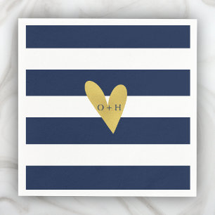 Monogram Nautical Gold Heart Wedding Paper Napkin