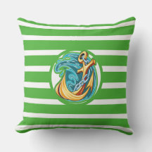 Monogram Nautical Green Stripe Outdoor Pillow Lg