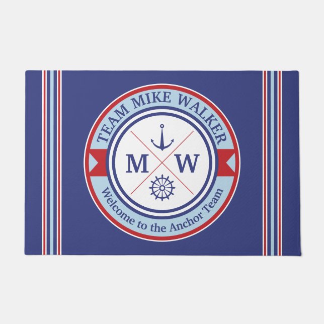 Monogram Nautical Logo Anchor Wheel Helm Motto Doormat (Front)
