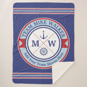 Monogram Nautical Logo Anchor Wheel Helm Motto Sherpa Blanket