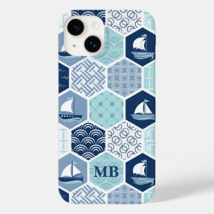 Monogram Nautical Modern Boat Blue Personalised Case-Mate iPhone 14 Case