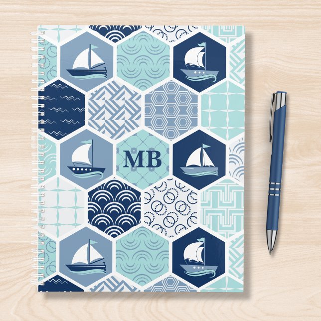 Monogram Nautical Modern Boat Blue Personalised Planner (Creator Uploaded)