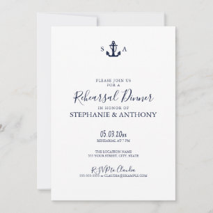 Monogram Nautical Navy Blue Anchor Rehearsal Invitation