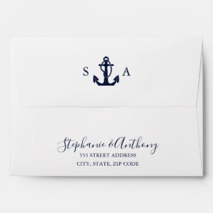 Monogram Nautical Navy Blue Anchor Wedding Envelope
