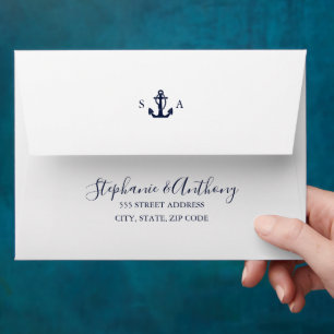 Monogram Nautical Navy Blue Anchor Wedding Envelope