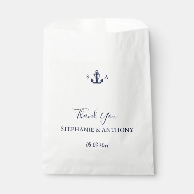 Monogram Nautical Navy Blue Anchor Wedding    Favour Bags (Front)