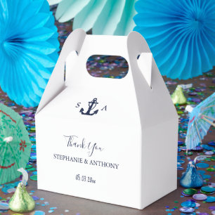 Monogram Nautical Navy Blue Anchor Wedding    Favour Box