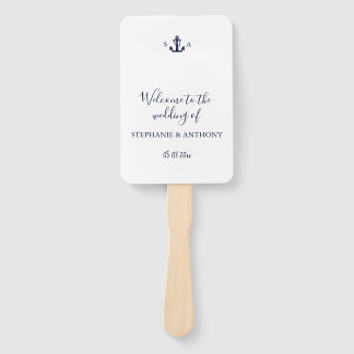 Monogram Nautical Navy Blue Anchor Wedding    Hand Fan