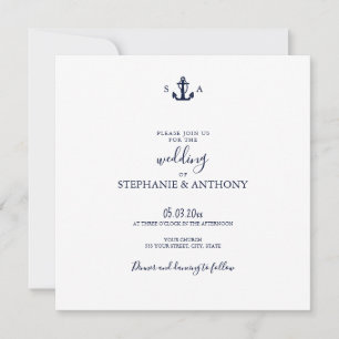 Monogram Nautical Navy Blue Anchor Wedding    Invitation