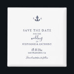Monogram Nautical Navy Blue Anchor Wedding    Magnet<br><div class="desc">Make your big day unforgettable with this Monogram Nautical Navy Blue Anchor Save the Date Magnet. With a minimalist white background, navy blue text, and a timeless anchor monogram featuring the couple’s initials, this magnet blends clean coastal style with everyday functionality. Perfect for beach weddings, destination celebrations, or couples who...</div>