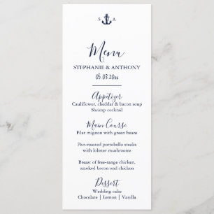 Monogram Nautical Navy Blue Anchor Wedding    Menu