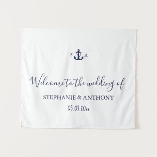Monogram Nautical Navy Blue Anchor Wedding     Tapestry