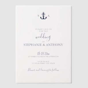 Monogram Nautical Navy Blue Anchor Wedding    Vellum Invitations