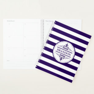 Monogram Nautical Navy Blue Stripes Planner