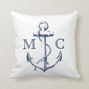 Monogram Nautical Navy Sketch Anchor   Cushion