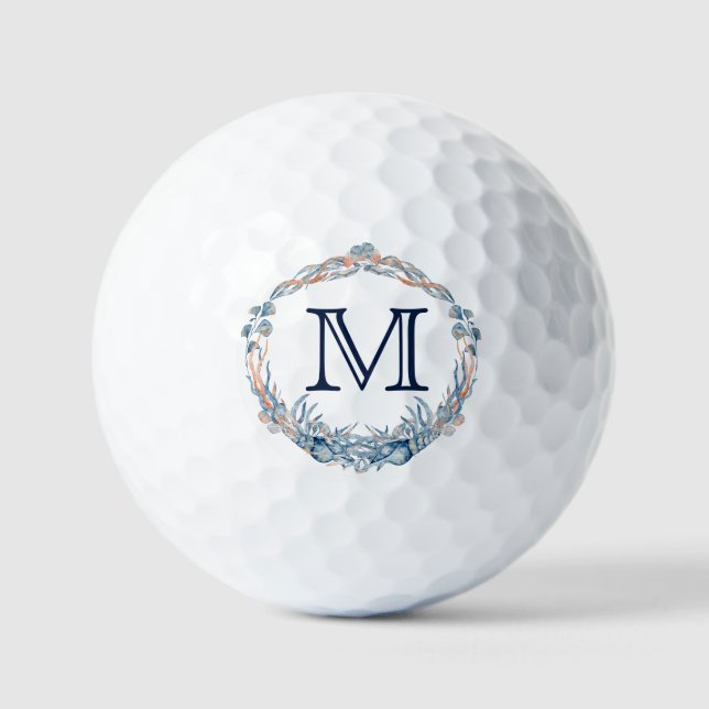Monogram Nautical Wedding Favour Seashell Wreath  Golf Balls (Front)