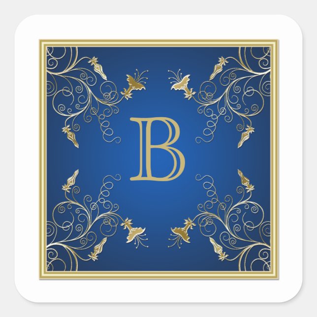 Monogram Navy and Gold Floral Sticker (Front)