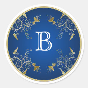 Monogram Navy and Gold Floral Sticker