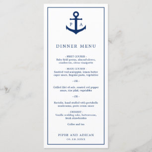 Monogram Navy Blue Anchor Nautical Wedding Menu