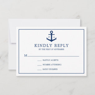 Monogram Navy Blue Anchor Nautical Wedding RSVP Card