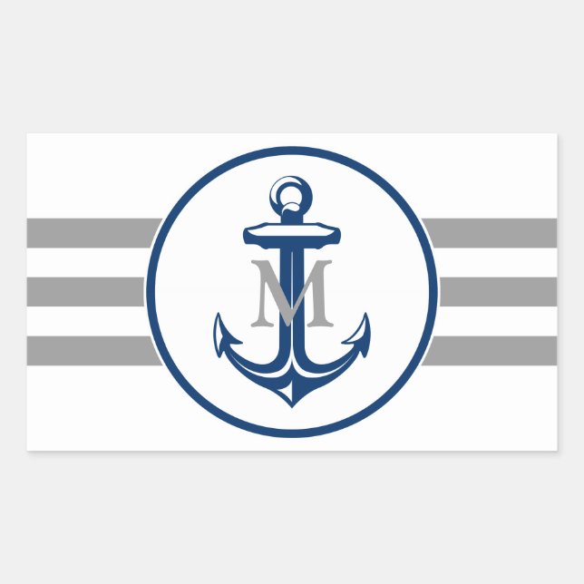 Monogram | Navy Blue Anchor Rectangular Sticker (Front)