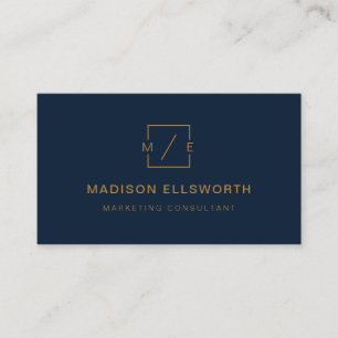 Monogram Navy Blue And Gold Modern Professional Business Card