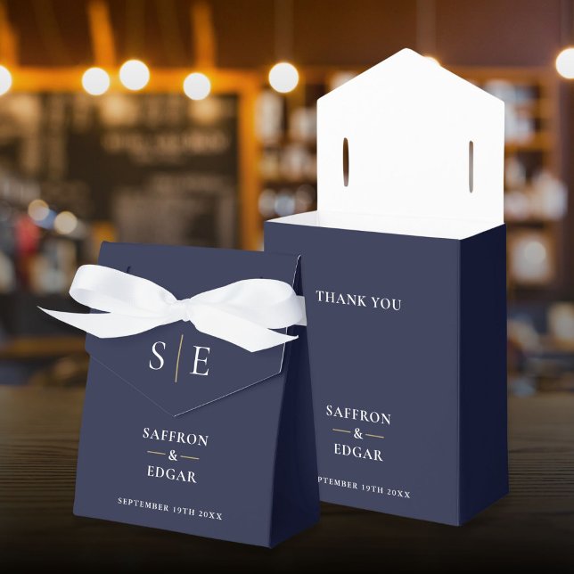 Monogram Navy Blue And Gold Wedding Favour Box (Monogram Navy Blue And Gold Wedding Favor Boxes)