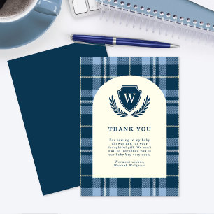 Monogram Navy Blue Baby Shower Thank You Card