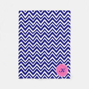 Monogram Navy Blue Chevron Pattern with Hot Pink Fleece Blanket