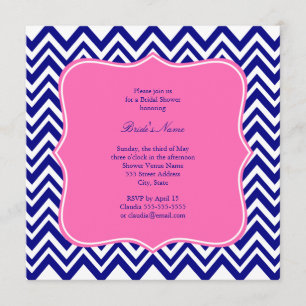Monogram Navy Blue Chevron Pattern with Hot Pink Invitation