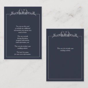 Monogram Navy Blue Floral Border Wedding Details Enclosure Card