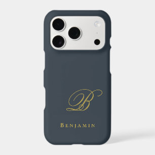 Monogram Navy Blue Gold Initial Name Minimal Men