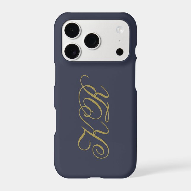 Monogram Navy Blue Gold Initials Script Simple Men (Back)