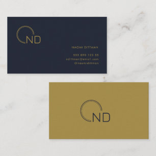 Monogram Navy Blue Gold Minimalist Personal Business Card