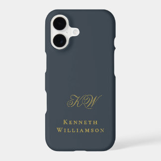 Monogram Navy Blue Gold Name Minimalist Men 