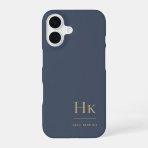 Monogram Navy Blue Gold Professional Elegant iPhone 16 Case