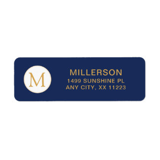 Monogram navy blue gold return address