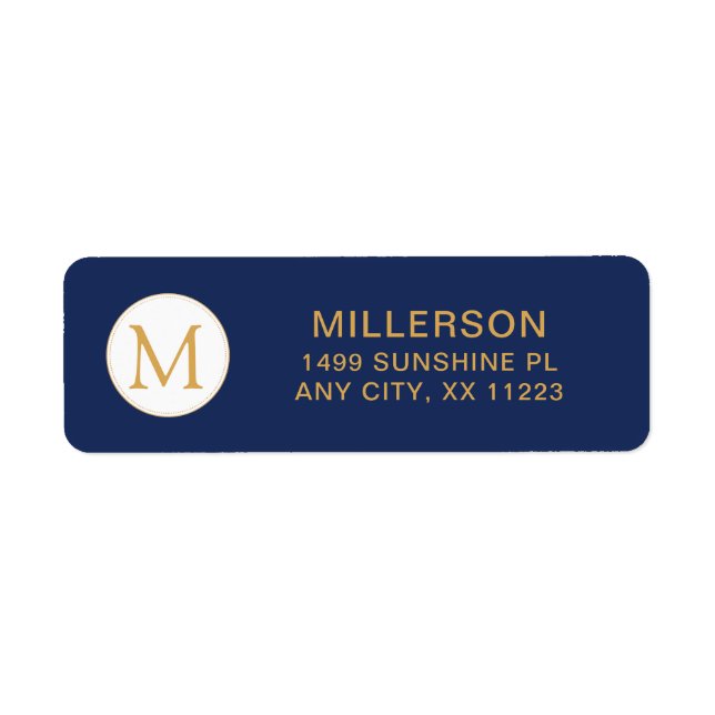 Monogram navy blue gold return address (Front)