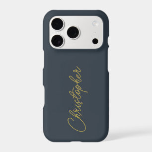 Monogram Navy Blue Gold Script Name Minimalist Men