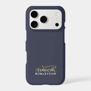 Monogram Navy Blue Gold White Minimalist Chic Men 